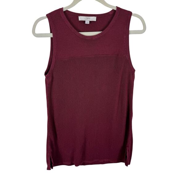 LOFT Sweaters - LOFT Burgundy Lightweight Knit Sleeveless Pullover Tank Sweater Stretch Size L